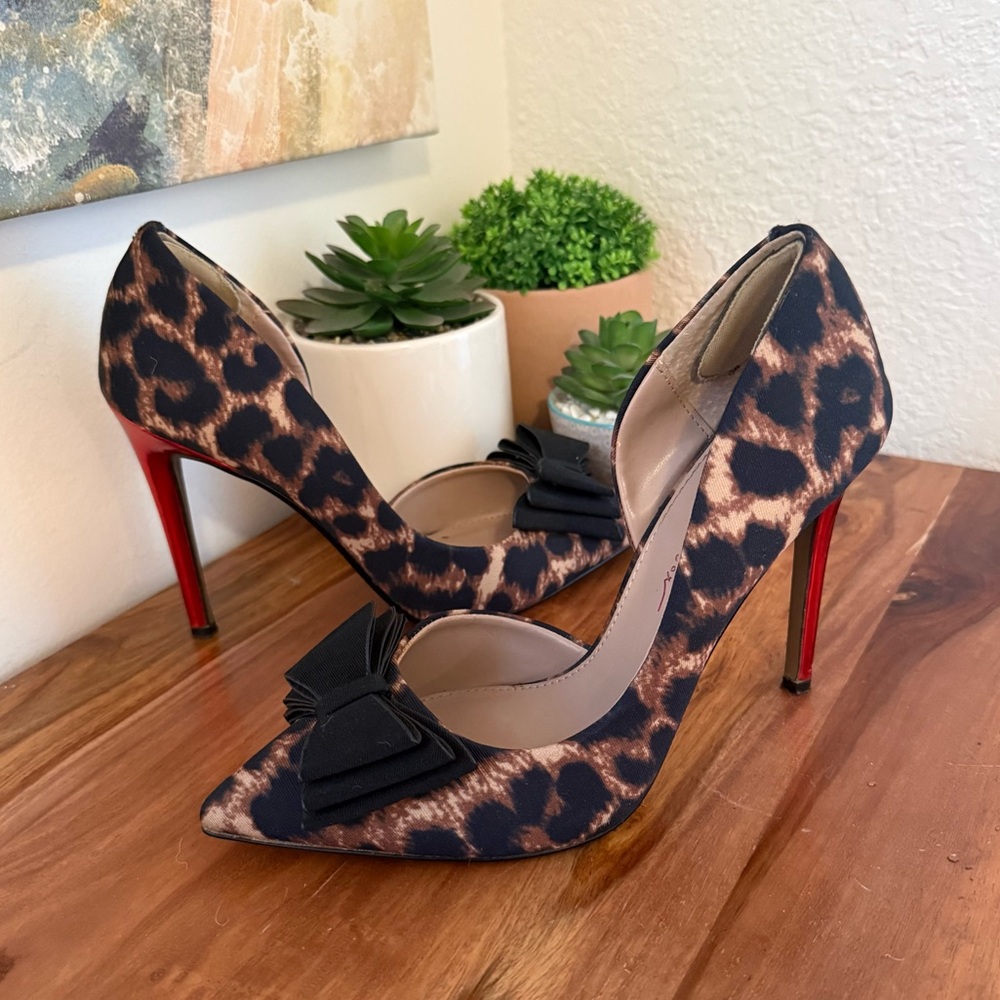 Betsey Johnson Leopard Print Pumps with Red Stiletto Heel